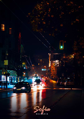 Sofia Night Street Bulgaria