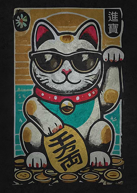 Maneki Neko - Lucky Cat with Sunglasses
