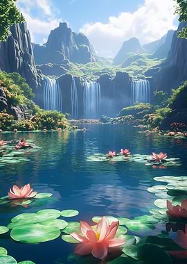 Majestic Waterfall mountains Landscape