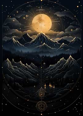 Golden Moon Astronomical Mountain