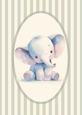 Cute Baby Elephant Watercolor Style Nursery Print