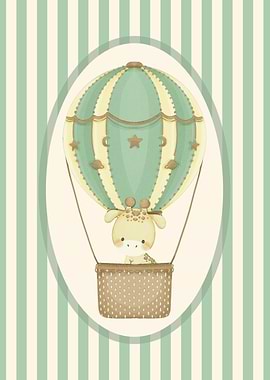 Giraffe in Hot Air Balloon Child's Wall Art
