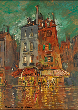 Nightly Parisian Street Scene