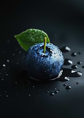 Single Blueberry with Dew Drops