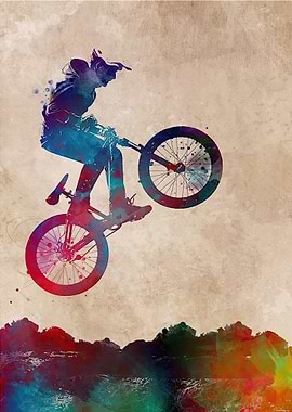 BMX Rider Watercolor Art