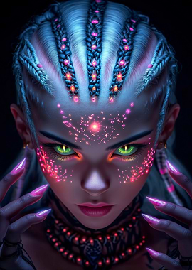 Cyberpunk Woman with Glowing Makeup