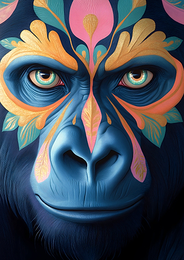 Gorilla Portrait with Floral Design