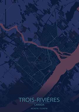 Trois-Rivières Quebec Canada Blue and Purple City Map