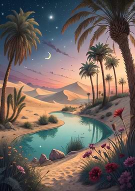 Desert Oasis at Dusk