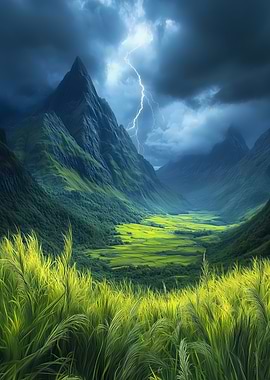 Lightning Storm Over Mountains