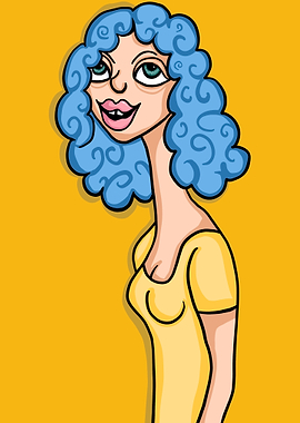 Cartoon Woman with Blue Hair