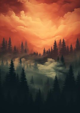Misty Forest Sunset