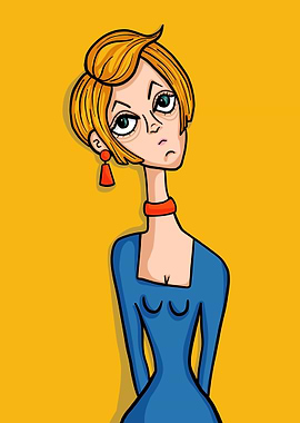 Cartoon Woman in Blue Dress