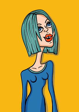 Cartoon Woman with blue Hair