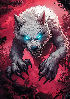 White Wolf with Glowing Eyes