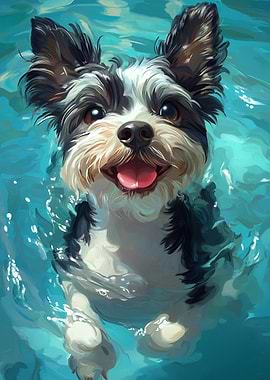 Happy Dog Swimming