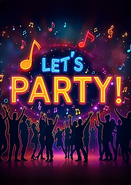 Let's Party Music Notes Neon Sign
