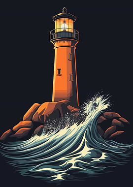 Lighthouse on Rocky Coast