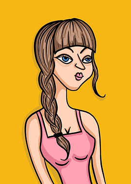 Cartoon Girl with Braided Hair
