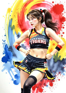 Lee Jueun Tigers Cheerleader in Watercolor