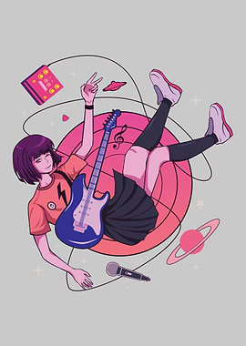 Girl with Guitar in Space