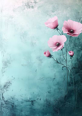 Pink Flowers on Teal Background