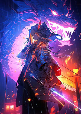 Anime Girl with Dragon