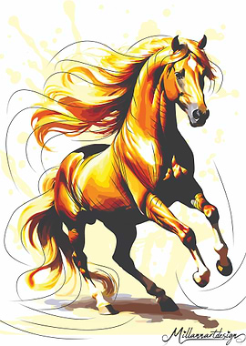 Sun - Golden Horse Watercolor