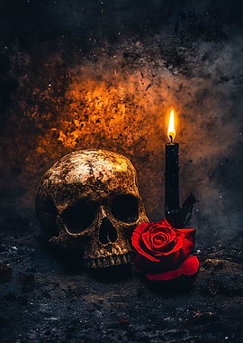 Skull, Rose, and Candle