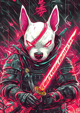 Bull Terrier Dog Samurai Warrior
