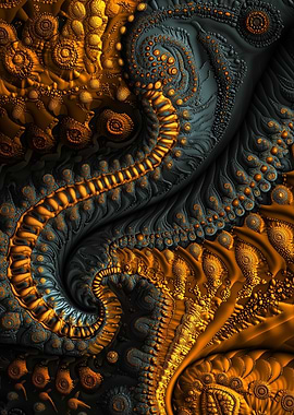 Abstract Gold and Teal Fractal