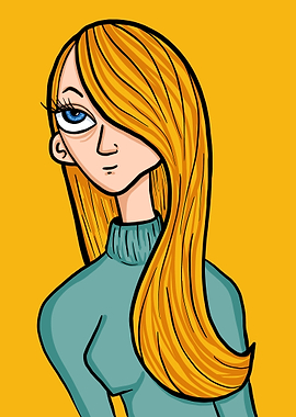 Cartoon Girl with Long Hair