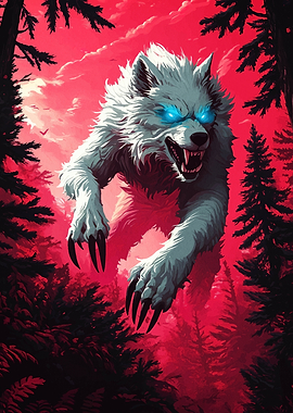 White Wolf with Glowing Eyes