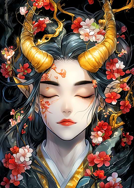 Anime Girl with Golden Horns