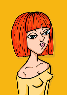 Cartoon Girl with Red Hair