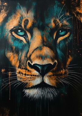 Lion Portrait in Teal and Orange