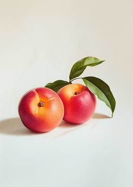 Two Peaches and Leaves