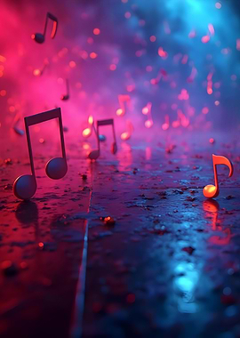 Neon Music Notes Rain