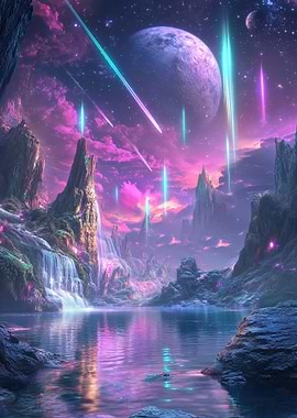 Fantasy Landscape With Shooting Stars