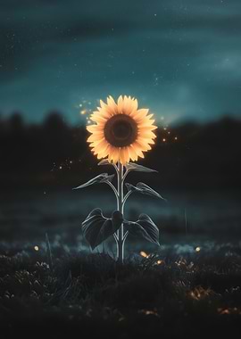 Single Sunflower at Dusk
