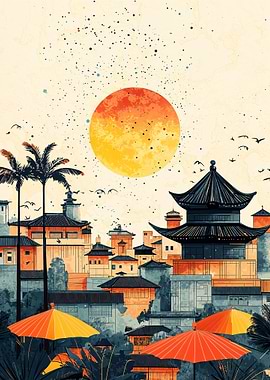 Sunset over Asian Cityscape