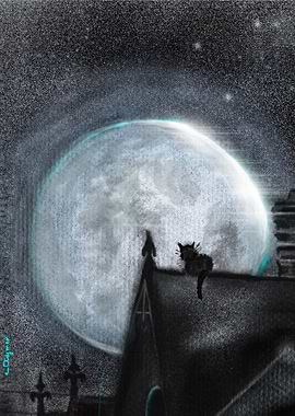 Black Cat Under Full Moon