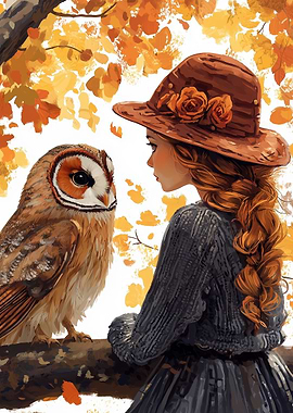 Girl and Owl in Autumn