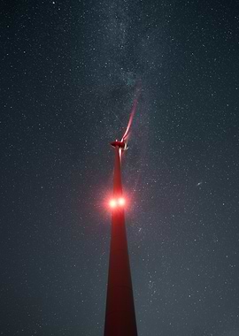Wind Turbine Under Stars