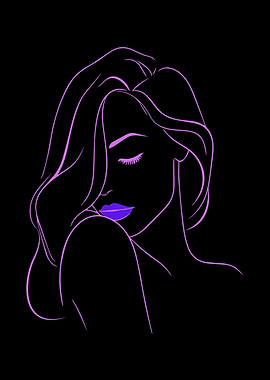 Purple Line Art Woman