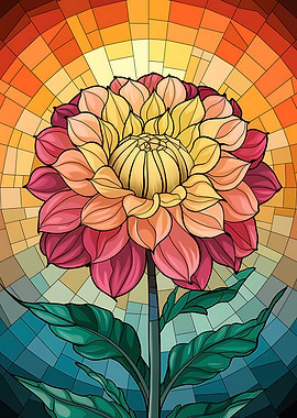 Dahlia Flower in Mesmerizing Stained Glass Artwork