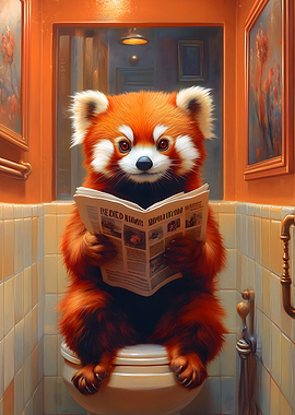 Red Panda Reading Newspaper Toilet
