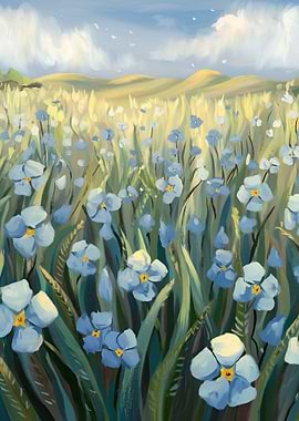 Blue Flowers Field
