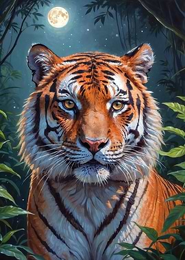 Tiger Under Mystical Moonlight