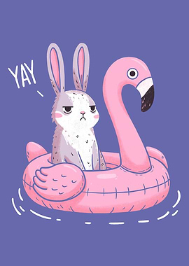 Bunny on Flamingo Float